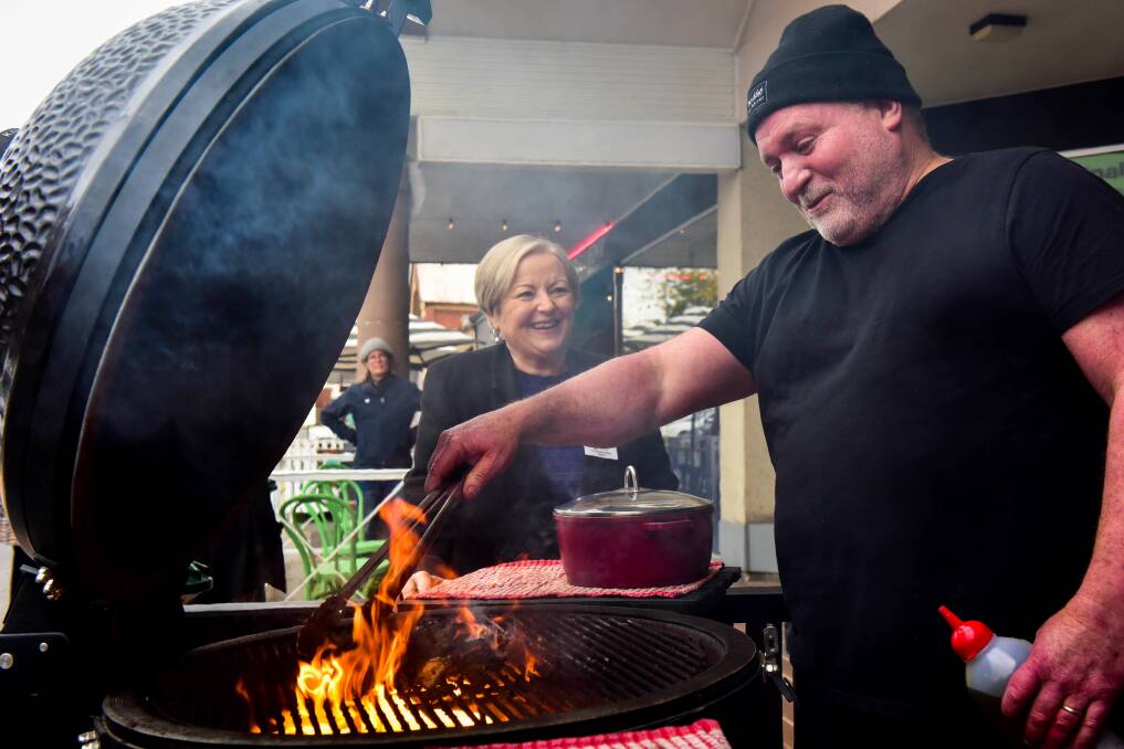 COOKING UP A STORM: Darren Murphy of Bendigo Wholefoods and Mayor Jennifer Alden at the launch of the Lyttle Eats Global Street Food. Picture: BRENDAN McCARTHY
