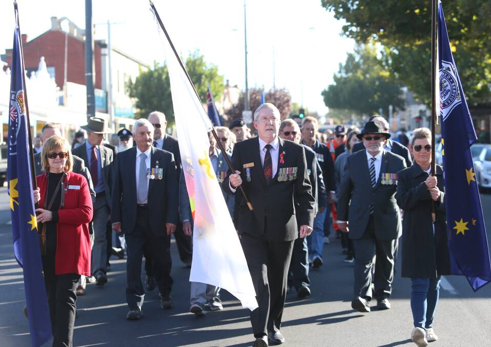 MARCH: Anzac day memorial service and march in Castlemaine, 2019. Picture: GLENN DANIELS
