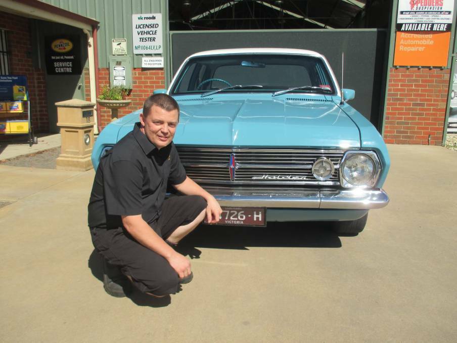 Troy Cutting with his 1966 HR Holden at the swap meet. Picture: SUPPLIED
