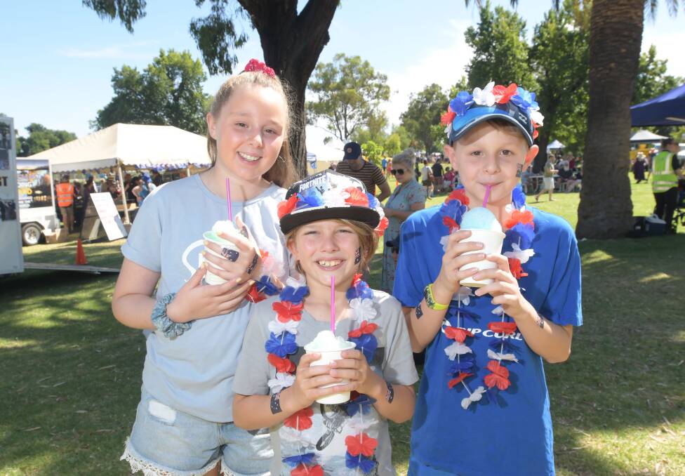 Australia Day Celebrations at Lake Weeroona 2019, Holly Heenan, Max Wills and Mitch Heenan. Picture: NONI HYETT