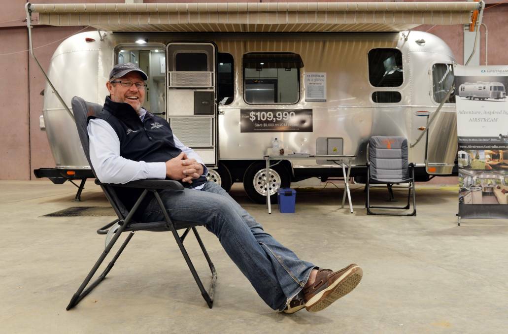 RELAXED: Scott O'Hare of Airstream out the front of his display caravan. Picture: BENDIGO ADVERTISER