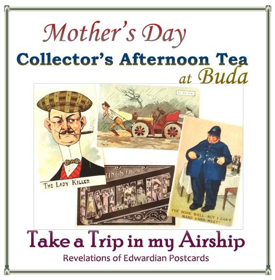 FLYER: The flyer for Take a Trip in My Airship Revelations of Edwardian Postcards event at Buda Historic Home & Garden.