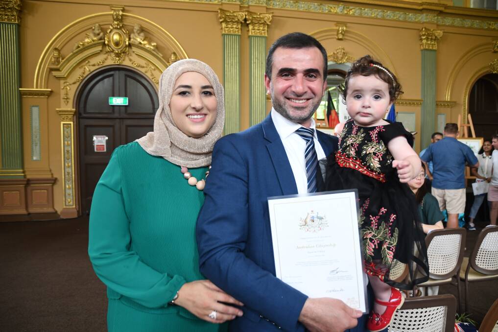 CITIZENSHIP: Saied Altabaa with wife Dr Amireh Fakouri and daughter Amal Altabaa at Bendigo's Australia Day citizenship ceremony 2020. Picture: TARA COSOLETO
