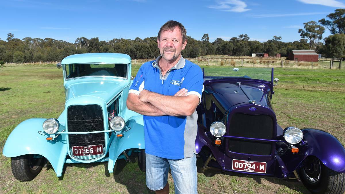 SHOWTIME: Cliff Doherty and his 1930 A-Model Ford Coupe (left) and 1928 A-Model Ford Roadster pick-up. Picture: NONI HYETT