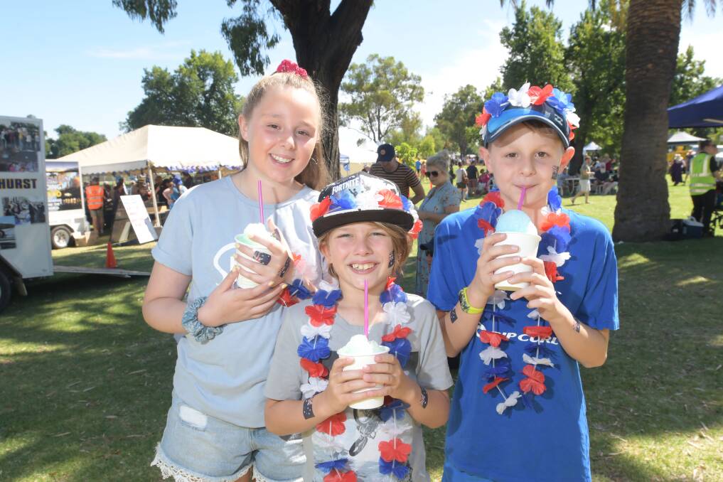 BIG SMILES: Holly Heenan, Max Wills and Mitch Heenan at the 2019 Australia Day Celebrations at Lake Weeroona. .Picture: NONI HYETT