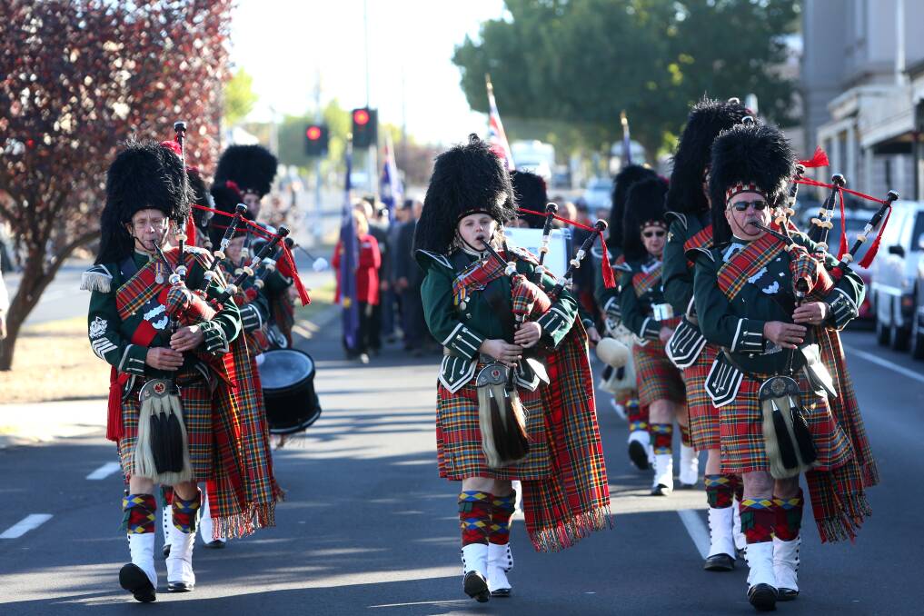 PIPE BANDS: Anzac Day 2019 memorial service in Castlemaine. Picture: GLENN DANIELS