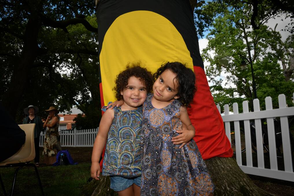 ALL SMILES: Stevie and Cecilia at the Survival Day service in Castlemaine. Picture: NONI HYETT