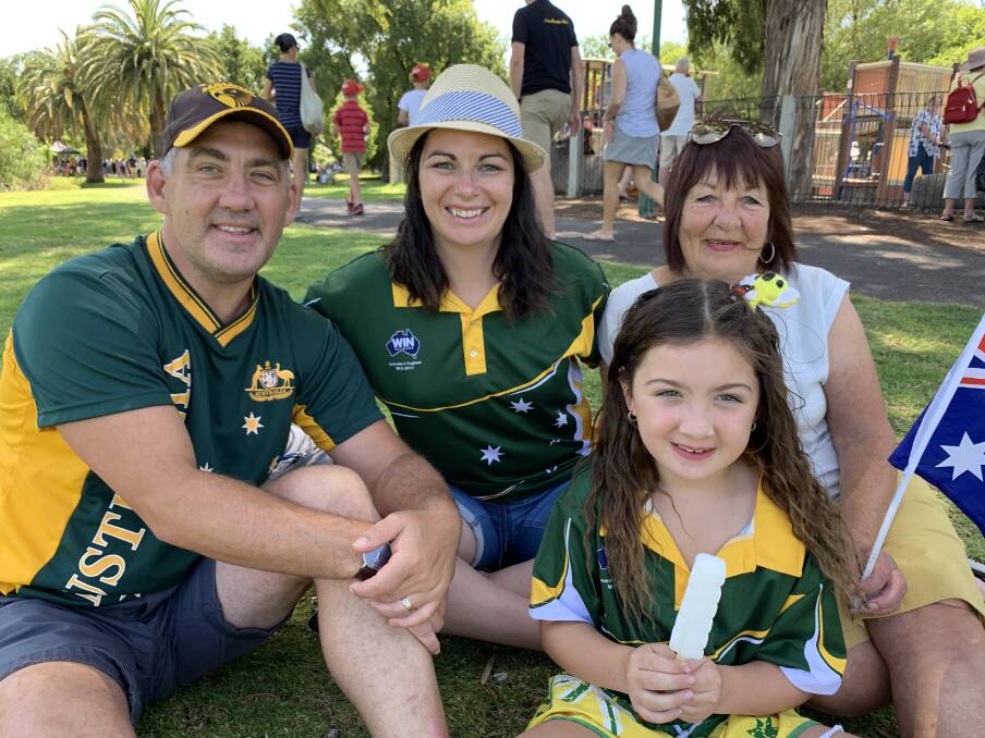 GREEN AND GOLD: Scott Hosking, Rose Hosking, Ava Hosking, and Jan Slater enjoyed Australia Day at Lake Weeroona in 2020. Picture: TARA COSOLETO