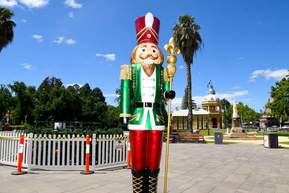 Photo of a drummer. Christmas Decorations are going up around Bendigo, including the tree ( tomorrow). Picture: NONI HYETT 
