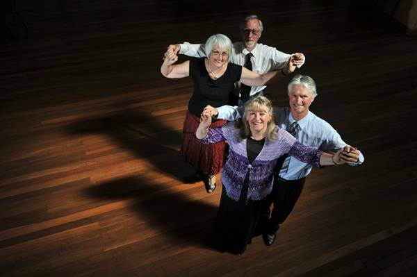 Dancers Brian and Maree Clark, and Sharon Theologitis and David Tanner. Picture: PETER WEAVING.