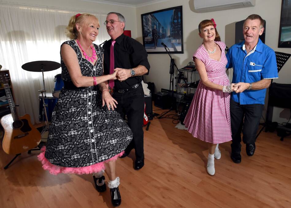 ROCKING AND ROLLING: Dancers Gordon Young, Lorraine Taylor, Ann Taylor-Hibbins and Len Fisher in 2014. Picture: JODIE DONNELLAN.