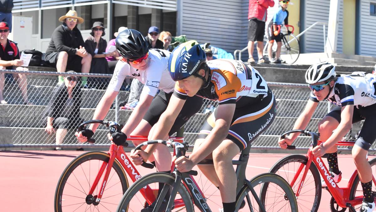 SCRATCH CHAMPION: Brunswick Cycling Club's Eddie Jirovec (2) secured victory in the M17 State Scratch Race Championship Final on Tuesday afternoon at the BDCC Christmas Carnival. Picture: NONI HYETT