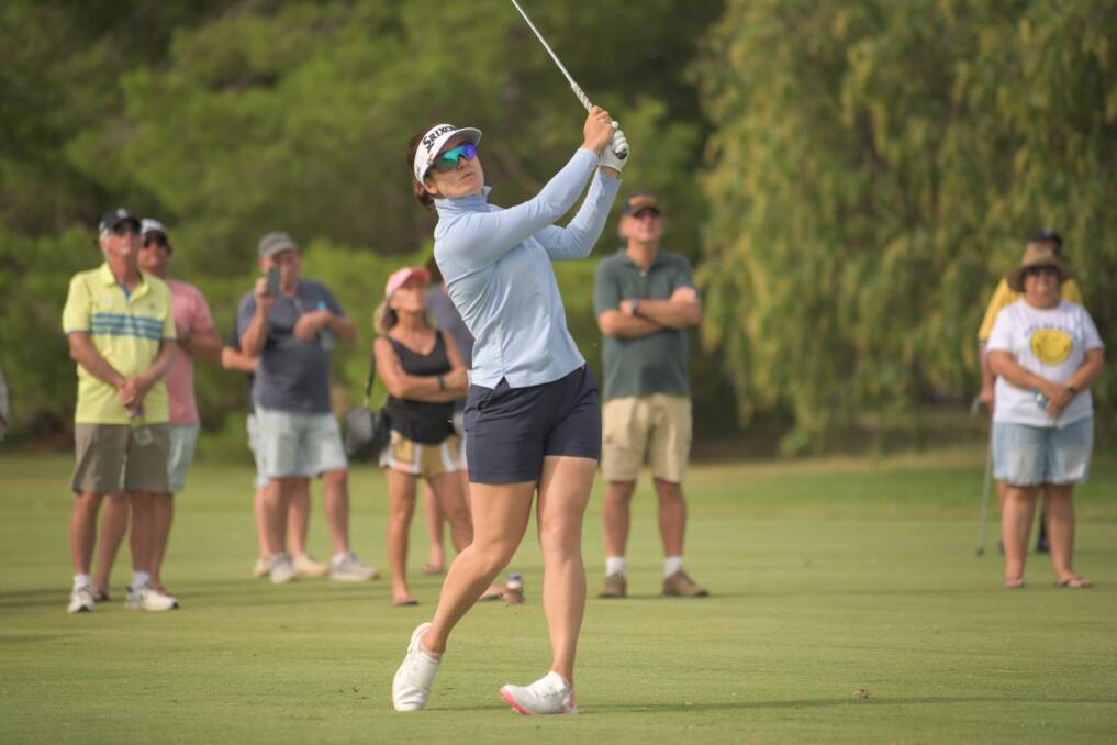 VICTORY: Hannah Green plays a shot down the 18th fairway during the final round of TPS Murray on Sunday. Picture: PGA of Australia