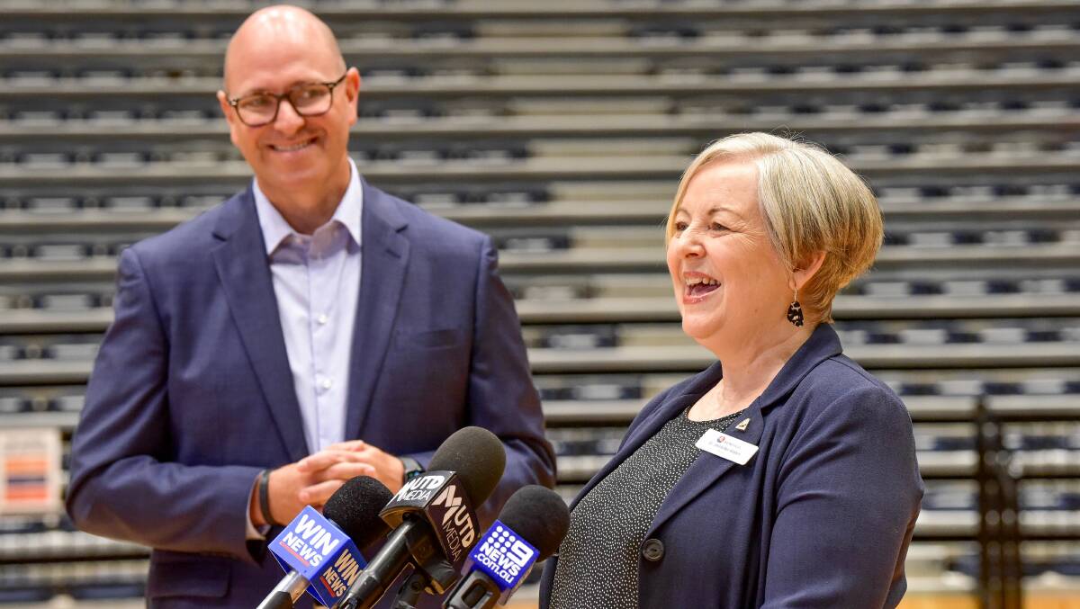 ONGOING: United CEO VInce Crivelli and COGB mayor Jennifer Alden plan to make club games in Bendigo an ongoing arrangement. Picture: BRENDAN McCARTHY