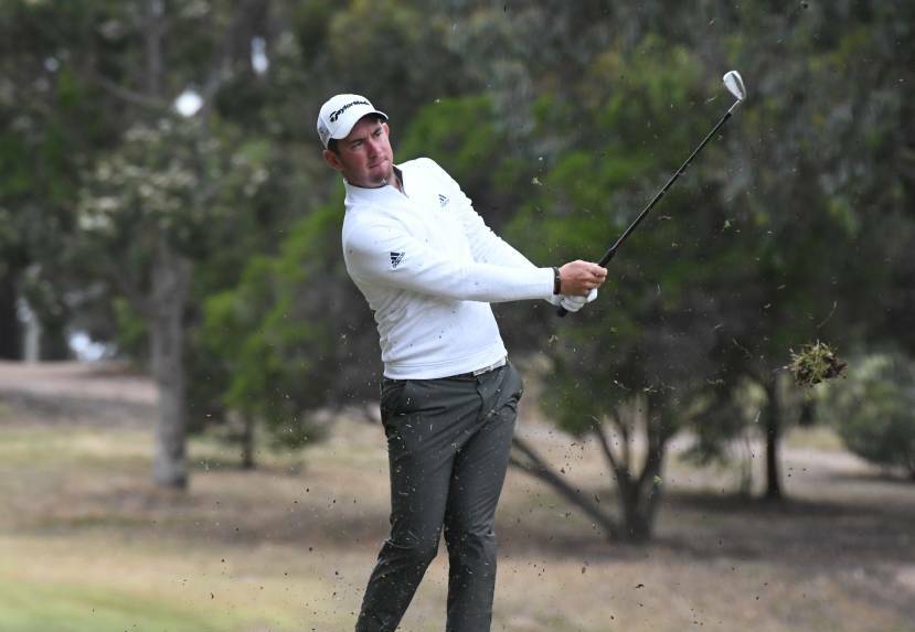 Lucas Herbert tees up in the second of the Sandbelt Invitational at Royal Melbourne on Tuesday at 12.30PM. Picture: ADAM BOURKE (File photo)