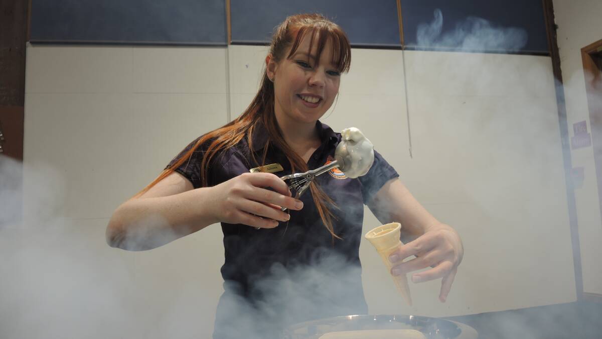 NITROGEN: Alissa Van Soest using liquid nitrogen to create ice cream as part of the Science Sizzle at the Discovery Science & Technology Centre. Picture: ANTHONY PINDA