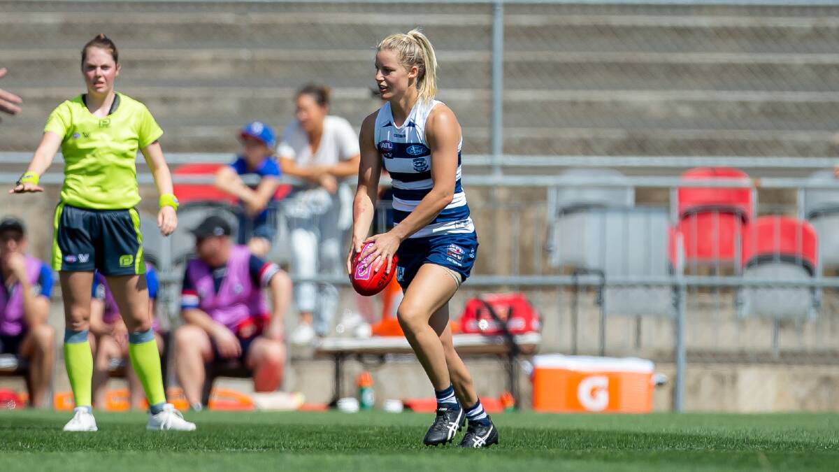 CHILDHOOD DREAM: Jordan Ivey will make history as one of the first ever AFLW players to walk out onto the QEO. Picture: GEELONG CATS FOOTBALL CLUB