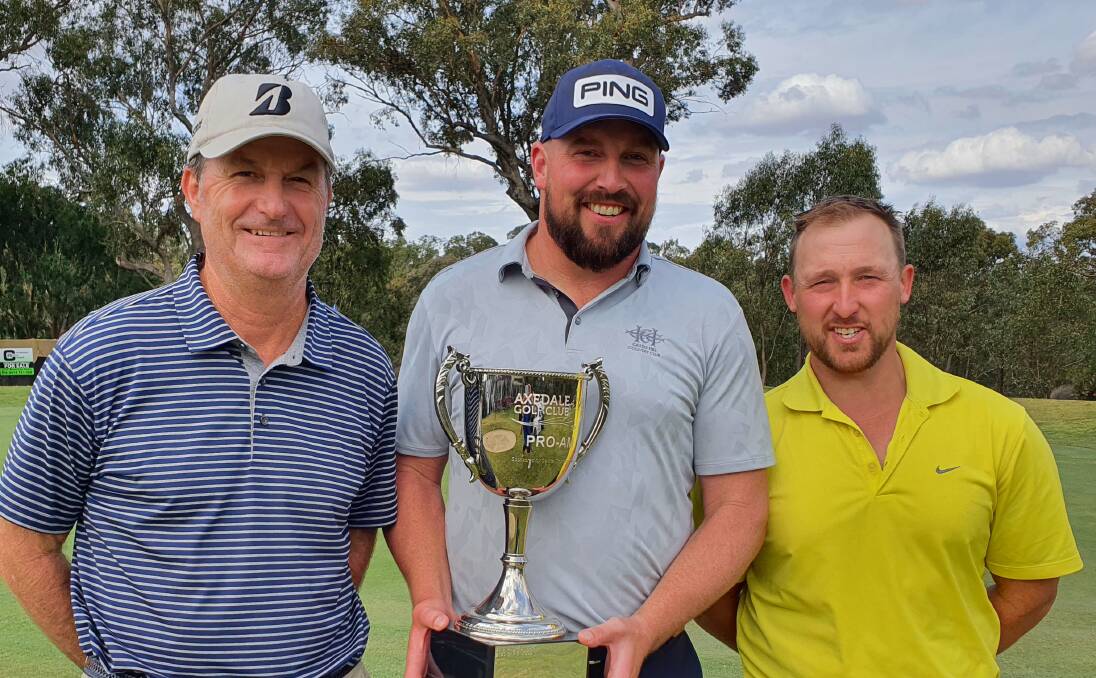 CHAMPIONS: Tim Elliott, Alex Edge and Wade Lowrie tied for victory at the 2021 Axedale Pro-Am at three-under par 66.