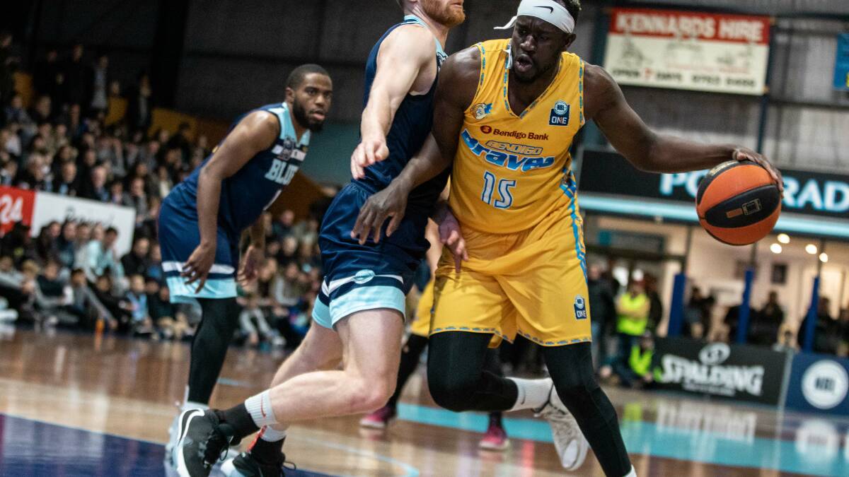 BRING IT ON: Mathiang Muo harnessed the energy from the crowd to help propel the Braves to their preliminary final victory over the Frankston Blues. Picture: NBL1