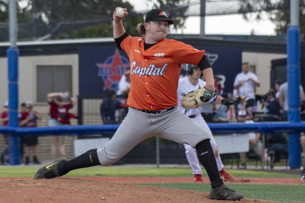 STAR: Bendigo's Billy Parsons impressed during his ABL debut on the weekend with the Canberra Cavalry at the Melbourne Ballpark. Picture: SMP Images/Australian Baseball League