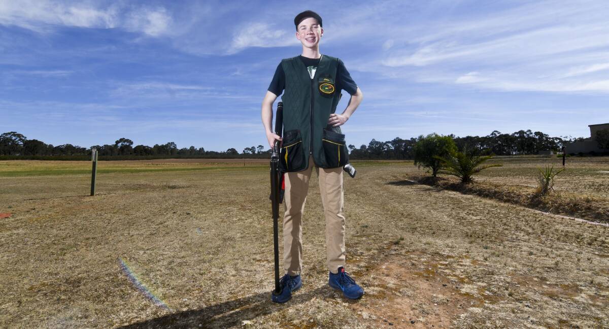 Oliver Boucher on the range at the Bendigo Clay Target Club. Picture: NONI HYETT
