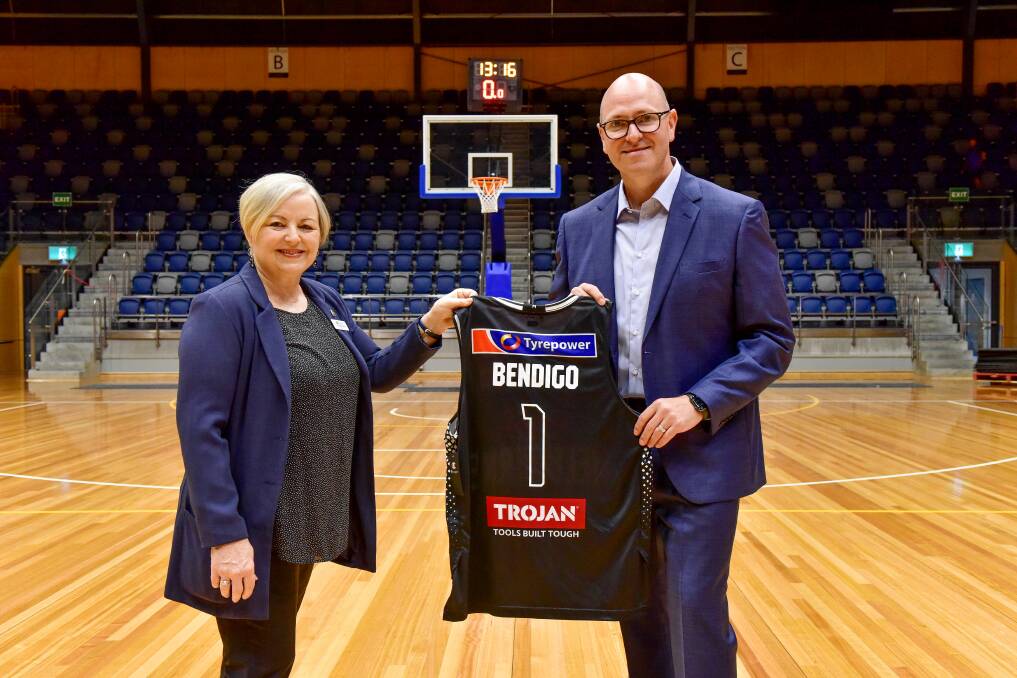 GAME TIME: COGB mayor Jennifer Alden and Melbourne United CEO Vince Crivelli are thrilled to bring the NBL back to Bendigo this Sunday. Picture: BRENDAN McCARTHY