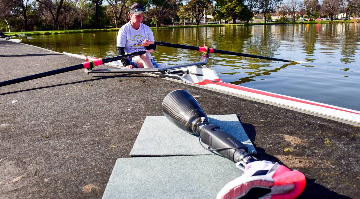 Bendigo athlete Kim Hampton always strives to be her best in any sport she plays, even after becoming an amputee nearly a decade ago. She has now found her true passion, rowing. Her plan is to compete at the highest level possible. Picture by Brendan McCarthy