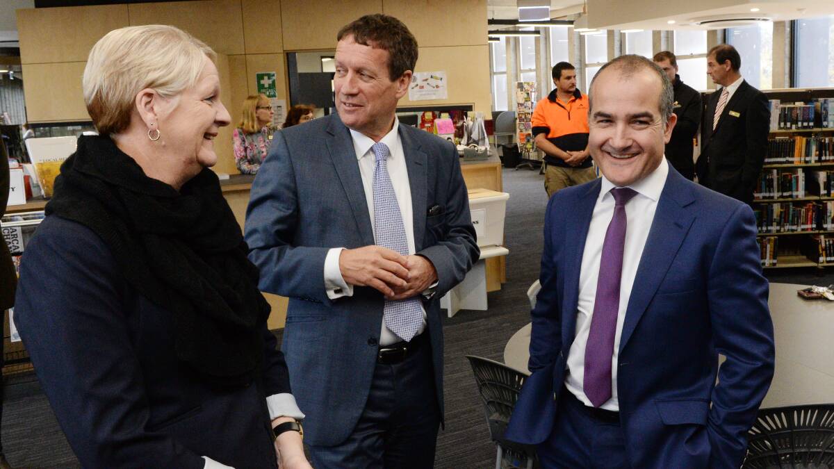 EDUCATION PLAN: Maree Edwards, Dale Pearce and Minister for Education James Merlino at Bendigo Senior Secondary College. Picture: DARREN HOWE