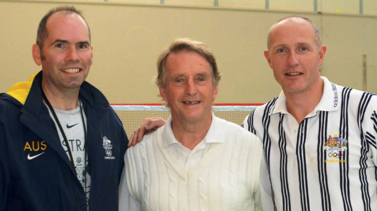 HONOUR: Bob Causon (centre) with badminton champions Peter Blackburn and Murray Hocking.