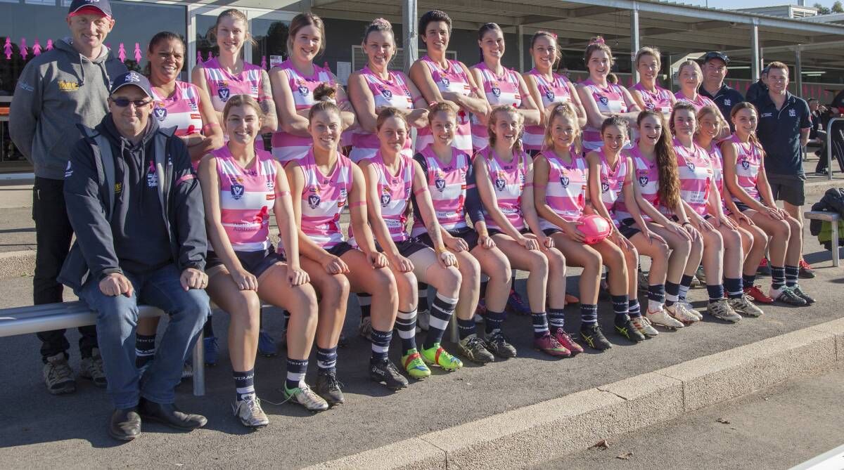 Strathfieldsaye Storm players dressed in park to raise awareness about breast cancer. Picture: SUPPLIED