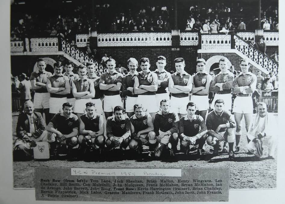 FLAG WINNERS: The 1959 Bendigo Football Association YCW premiership winning team overcame Chewton in a nail-biting grand final at the Queen Elizabeth Oval.