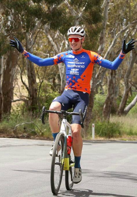 CELEBRATIONS: Tasman Nankervis embraces the moment after taking out the men's division of the inaugural Harcourt North Gravel Classic. Picture: DION JELBART