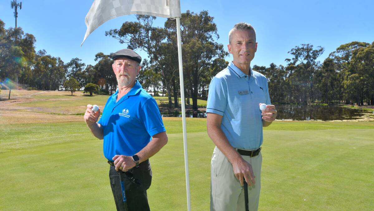 NO PUTTERS NEEDED: Darryle Kenyon (left) and Dean Dixon (right) both scored hole-in-ones during Neangar Park Golf Club's Thursday competition. Picture: NONI HYETT
