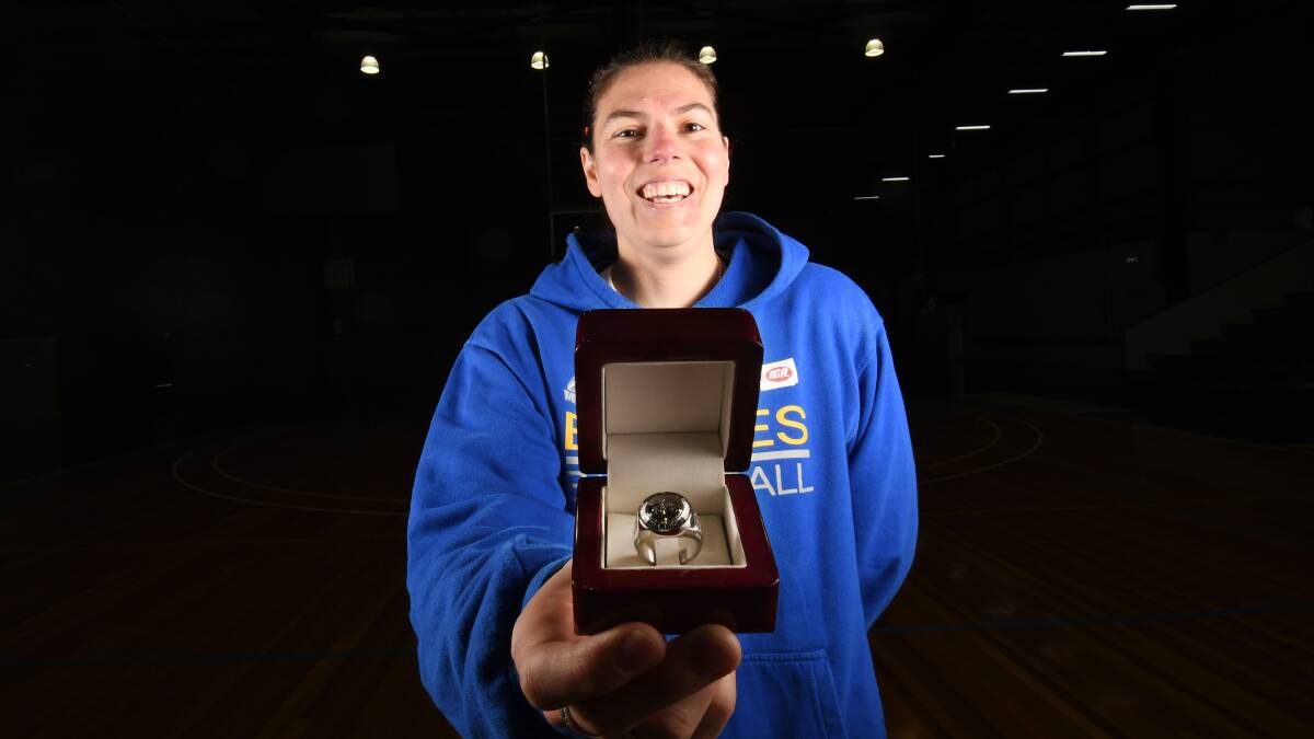 Megan Moody with the 2018 SEABL Championship ring. Picture: DARREN HOWE