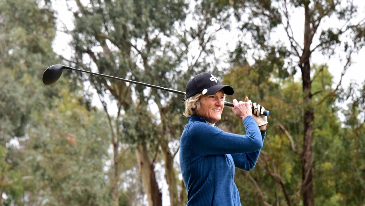 BIG DRIVE: Bendigo Golf Club ladies captain Tracy Jefferies enjoying a round of golf on Tuesday afternoon. Picture: BRENDAN McCARTHY