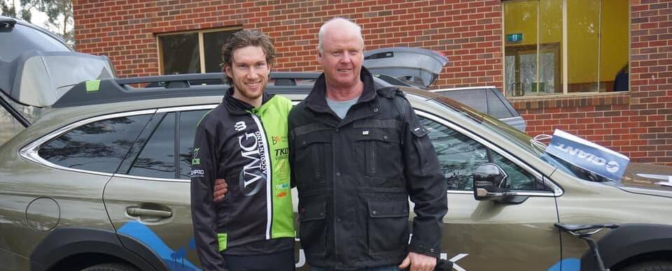 HONOUR: Stuart Darling with Jason Lowndes' father Graeme after the final stage of the Merv Dean Memorial Tour. Picture: SUPPLIED