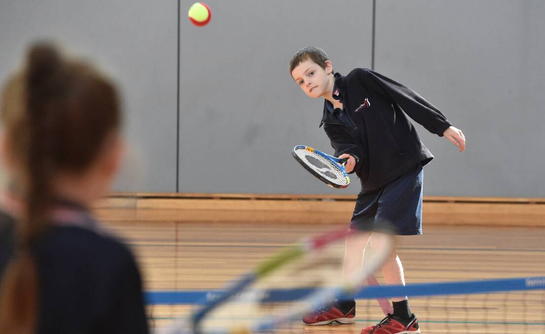 TENNIS SKILLS: Lightning Reef Primary School student Declan Kilner has been enjoying the experience of learning tennis fundamentals at weekly sessions hosted by the Bendigo Tennis Club. Picture: NONI HYETT
