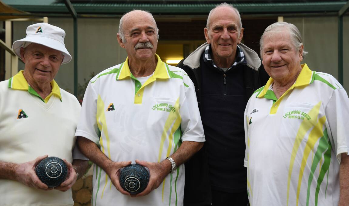 ROLLING SMILES: Lockwood South Bowls Club members George Manallack, Alf Manallack, Brian Ede and Bill Whitbread. Picture: ANTHONY PINDA