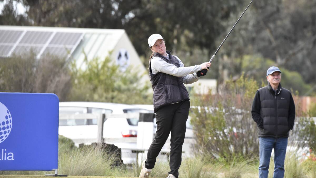 ACCURATE: Jazy Roberts tees off on the first at Neangar Park during day two of the Victorian Junior Country Regions competition. Picture: NONI HYETT