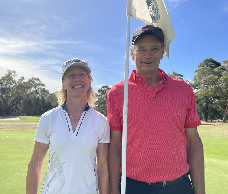 David and Jenni Bilkey find plenty of time to get out together to practice on course at the Bendigo Golf Club. Picture by Anthony Pinda