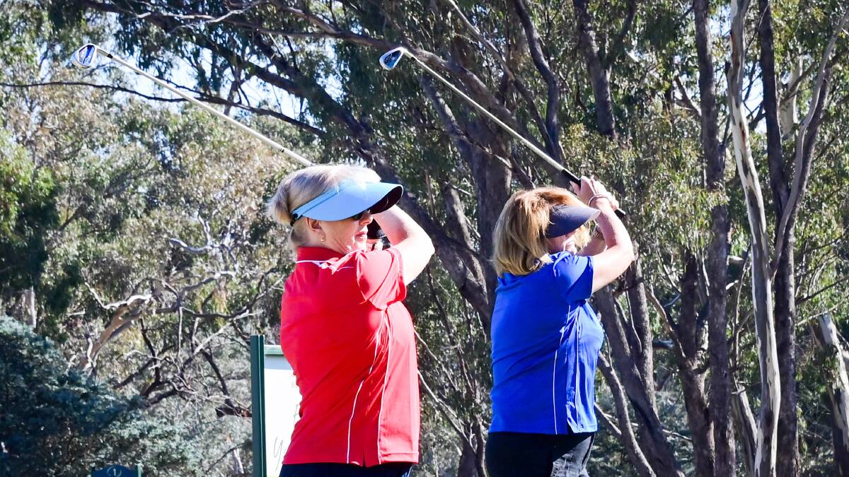 WARM UP: Belvoir Park members Debbie Gallagher and Sue Slattery have a practice hit on the range.