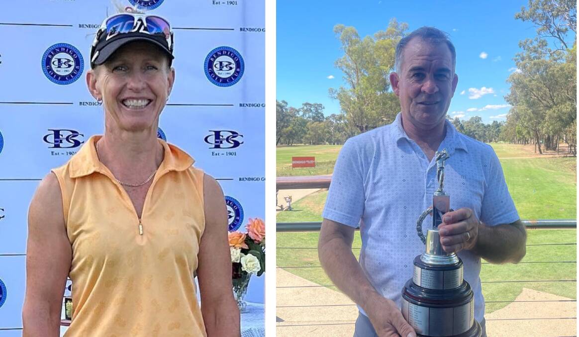 Jenni Bilkey and Chris Wilkinson both now proudly have seven Bendigo Golf Club Championship titles to their names after taking out the top honours last week. Pictures by Bendigo Golf Club