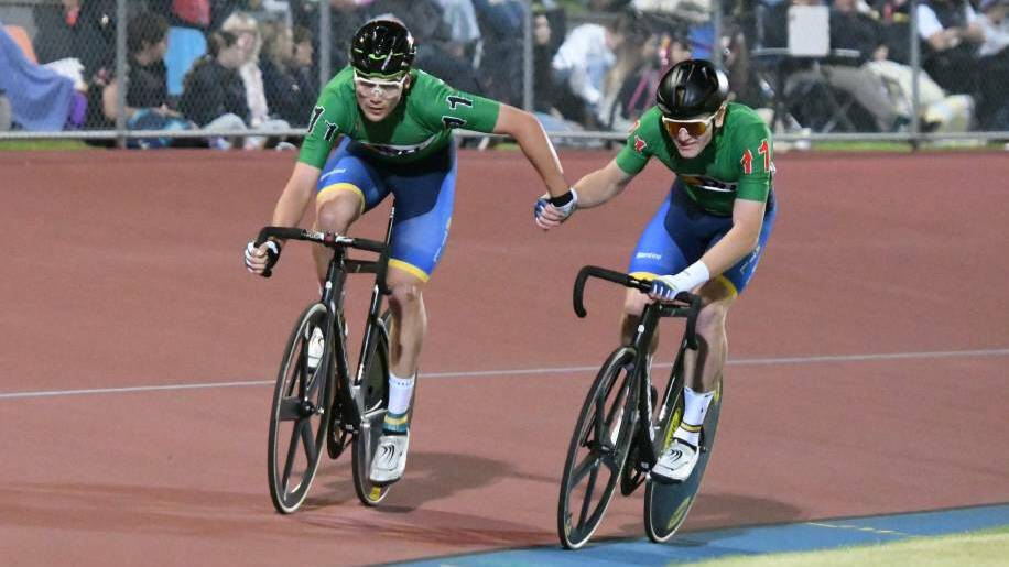 GUTSY RIDE: Conor Leahy and Josh Duffy on their way to victory at the 2020 Madison. Picture: NONI HYETT