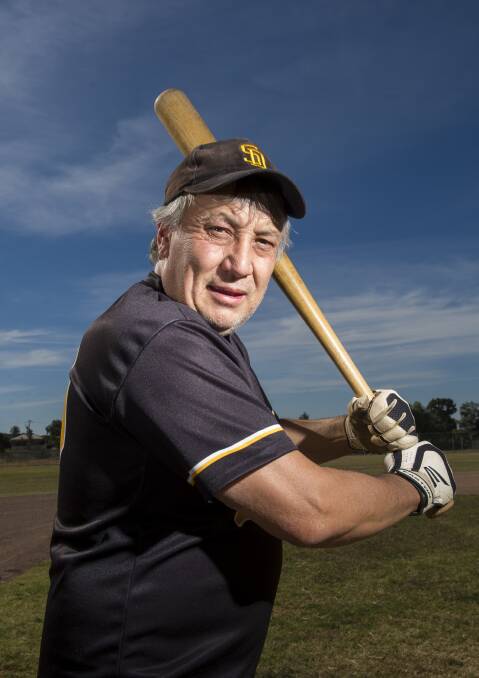 SLUGGER: After 40 years of playing baseball, Gary Ahdore's love for the game only grows greater with every swing. This weekend he will play his 650th game with the Strathfieldsaye Dodgers. Picture: DARREN HOWE