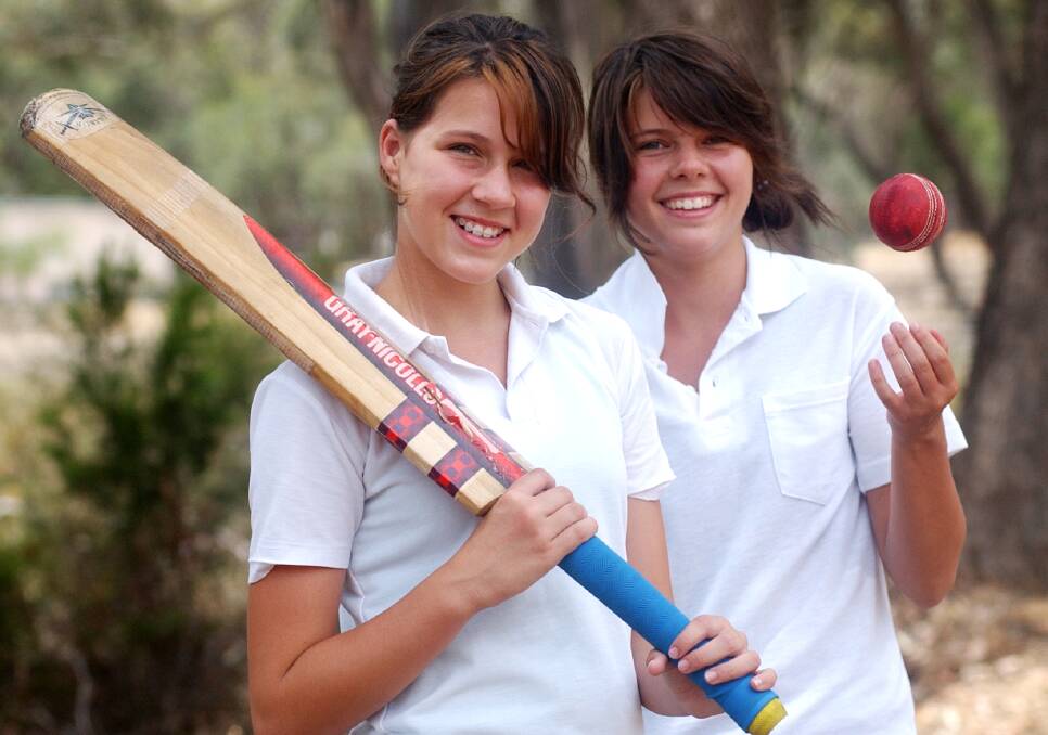 TIME WARP: Sisters Erica (left) and Brianna (right) Dalrymple-Monro were once keen cricketers (2006). Picture: BRENDAN MCCARTHY