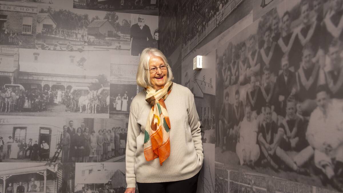 WALL TO WALL: Eaglehawk Heritage Society's Aylene Kirkwood OAM was thrilled to see history come to life on the Borough Club's walls. Picture: DARREN HOWE