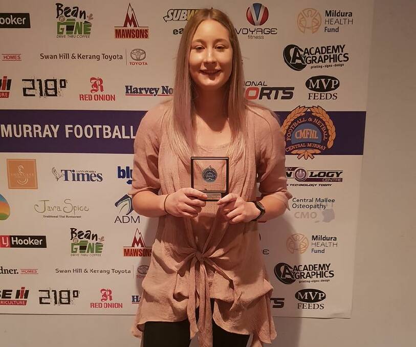 TOP AWARD: Sophie Peacock was named as Kerang's best and fairest after an extremely strong season on the team's back-line. Earlier in the season Peacock also finished fourth on the overall CVFLW vote count, six short of winner Carly Ladson. Picture: CMFNL