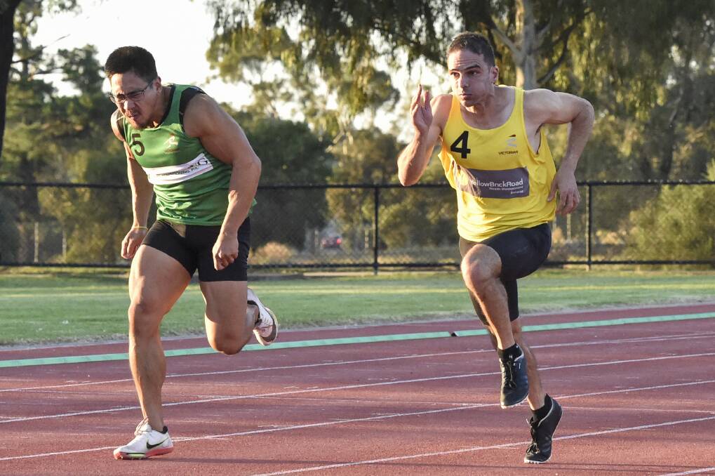 The 2022 winner of the men's gift Chris Vi (green) during the heats of last year's event at the Flora Hill Athletics Complex. Picture by Darren Howe