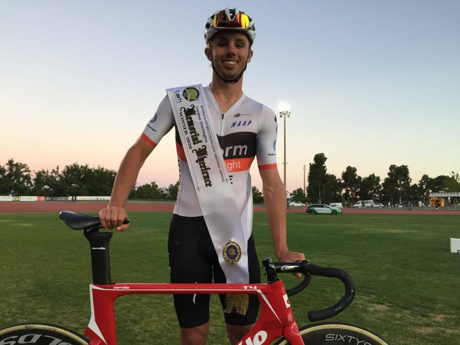Pat Eddy after winning the 2020 Bendigo and District Cycling Club's Lindsay Harrington Memorial 2000m Wheel Race. Picture: ANTHONY PINDA