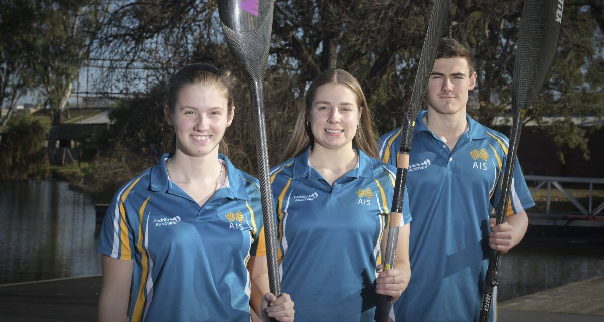 GLOBAL CHALLENGE: Bendigo Canoe Club members Ashlee Ilott, Imogen Douglass and James Humphry will compete at the 2019 ICF Wildwater World Championships in Bosnia and Herzegovina. Picture: NONI HYETT